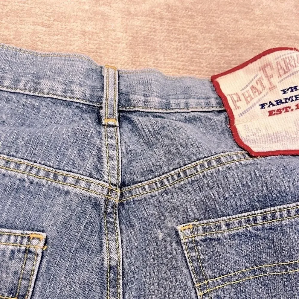 Phat Pharm 90s cargo wide leg mid wash jean 32x33 vintage Y2K Def Jam Records